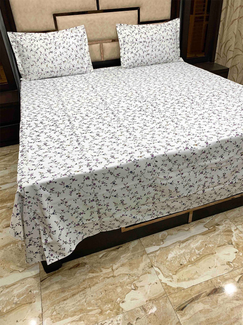 

Pure Decor Purple & White Floral 300 TC Queen Bedsheet with 2 Pillow Covers