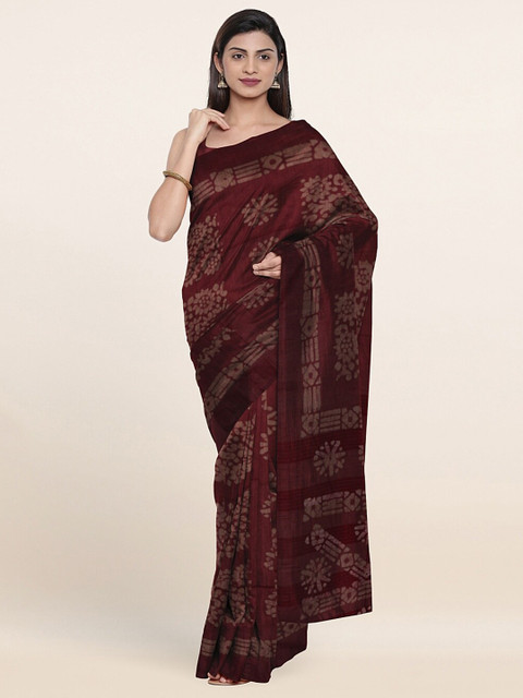 

Pothys Maroon Floral Jute Cotton Saree