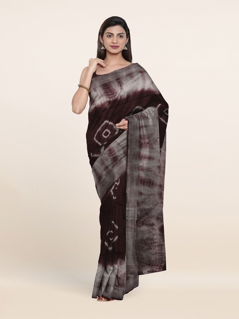 

Pothys Brown & Silver-Toned Zari Jute Cotton Saree