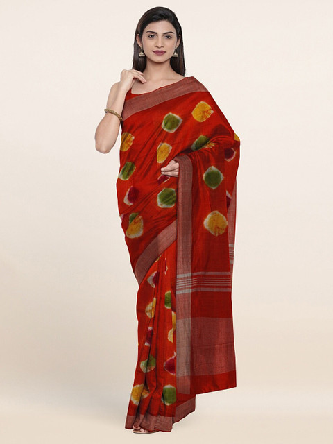 

Pothys Orange & Yellow Tie and Dye Zari Jute Cotton Saree