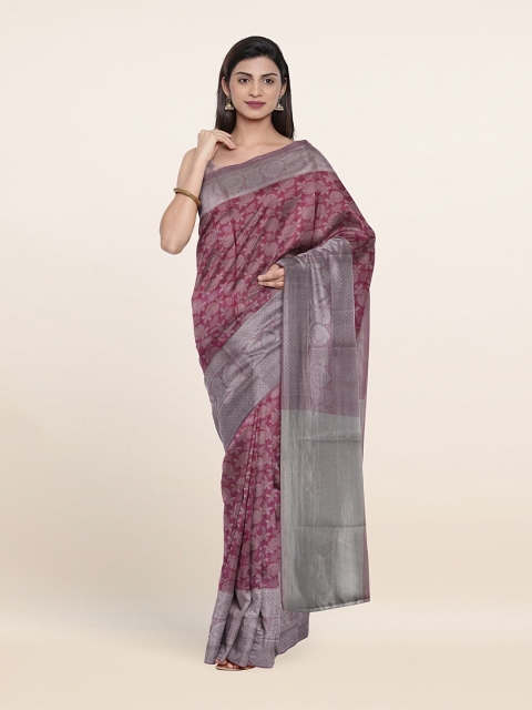 

Pothys Pink & Silver-Toned Floral Art Silk Saree