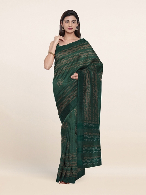 

Pothys Green & Brown Batik Jute Cotton Saree