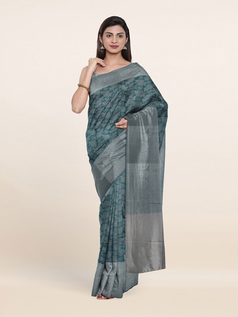 

Pothys Green & Silver-Toned Floral Art Silk Saree