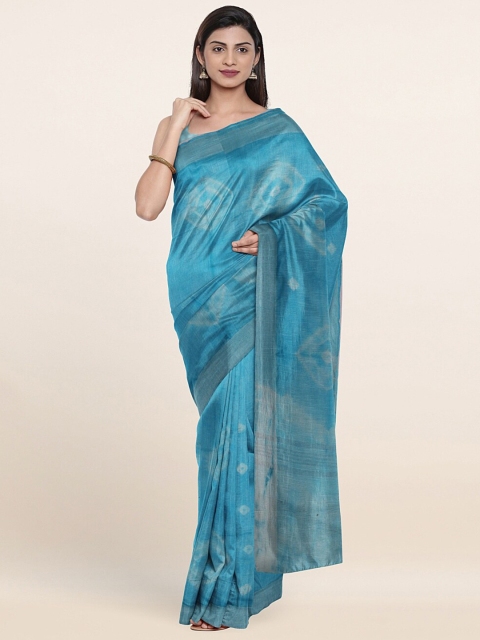 

Pothys Blue & White Tie and Dye Zari Jute Cotton Saree