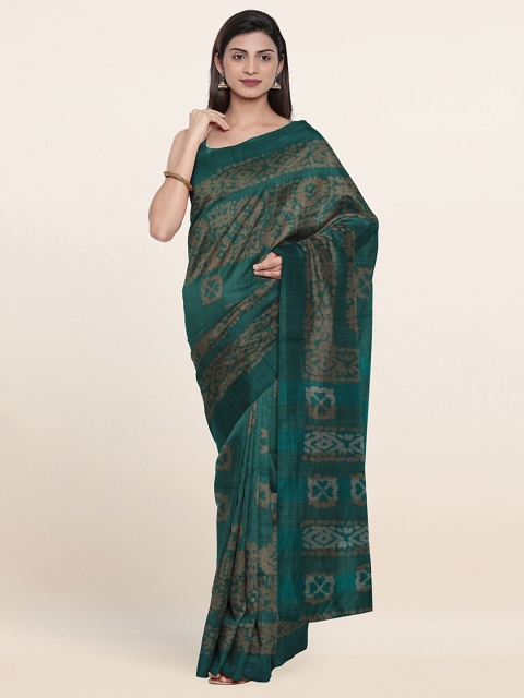 

Pothys Green & Silver-Toned Floral Jute Cotton Saree