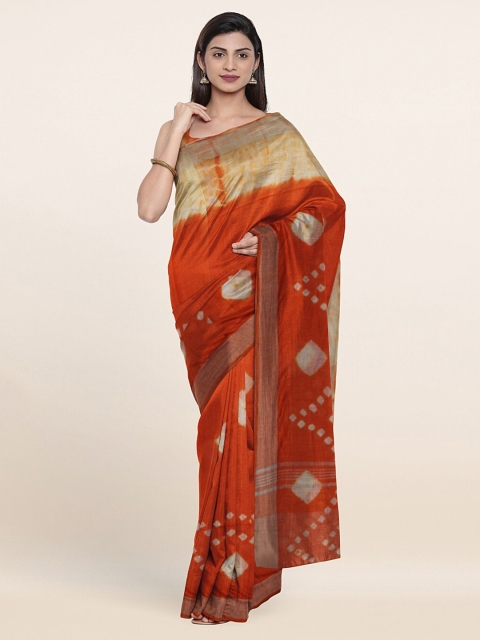 

Pothys Orange & Beige Tie and Dye Jute Cotton Saree