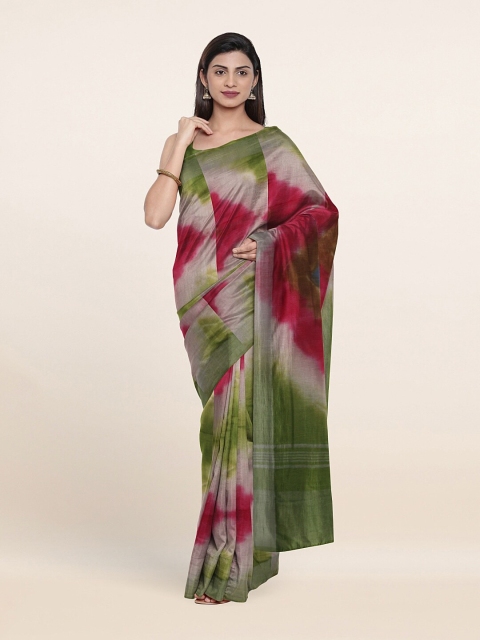 

Pothys Green & White Tie & Die Zari Jute Cotton Saree