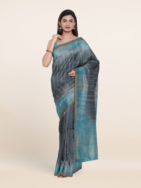 

Pothys Blue & Black Striped Zari Jute Cotton Saree