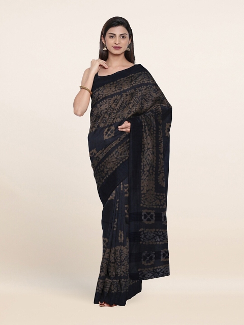 

Pothys Navy Blue Batik Jute Cotton Saree