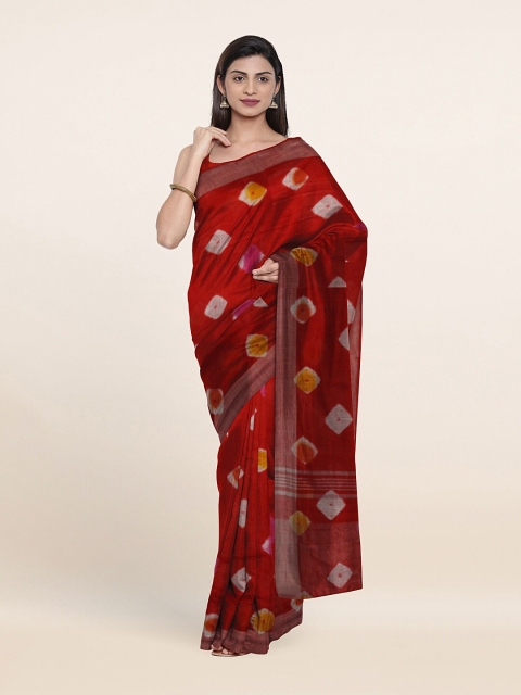 

Pothys Red Bandhani Zari Jute Cotton Saree