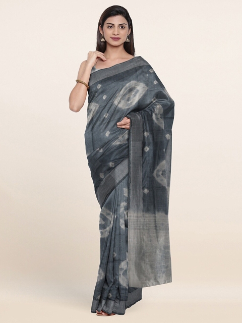 

Pothys Grey & White Bandhani Zari Jute Cotton Saree