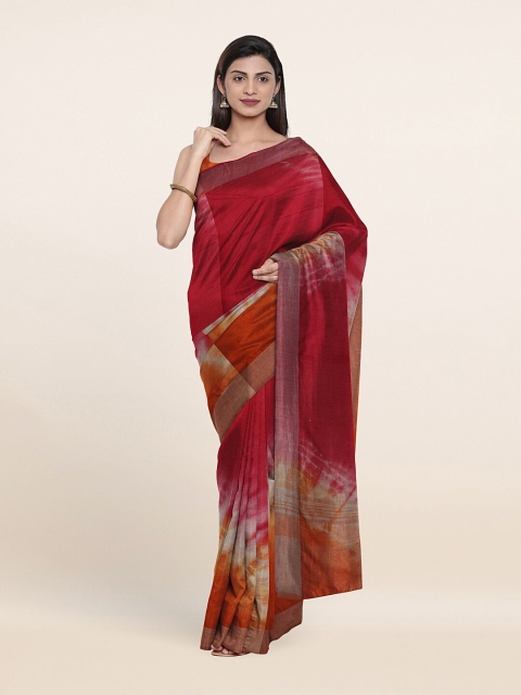 

Pothys Red & Orange Tie and Dye Baswada Jute Cotton Saree