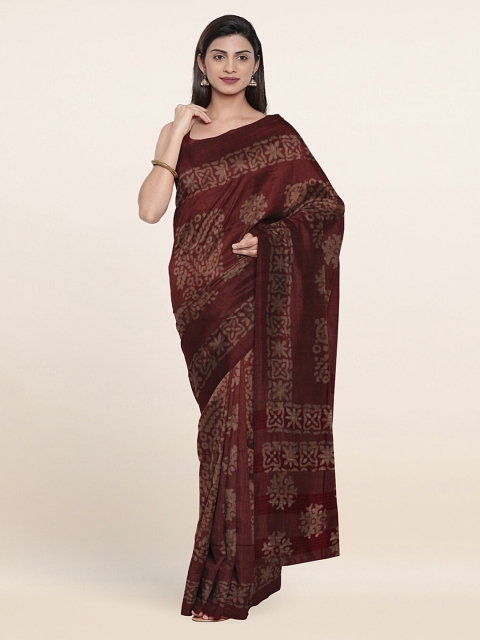 

Pothys Maroon Floral Jute Cotton Saree