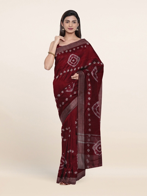 

Pothys Maroon & White Bandhani Zari Jute Cotton Saree