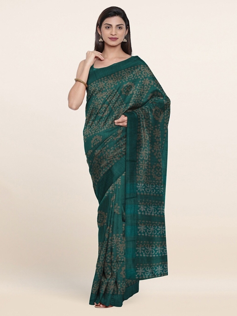 

Pothys Green & Cream-Coloured Batik Jute Cotton Saree