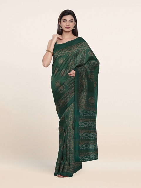 

Pothys Green & Cream-Coloured Batik Jute Cotton Saree