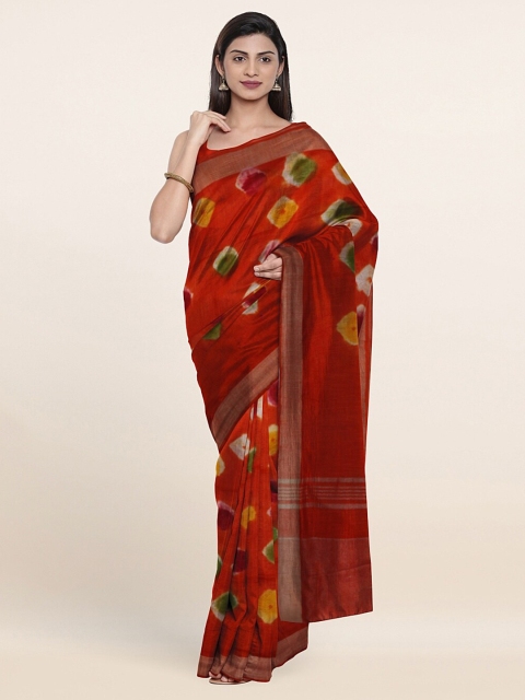 

Pothys Orange & Silver-Toned Bandhani Jute Cotton Saree