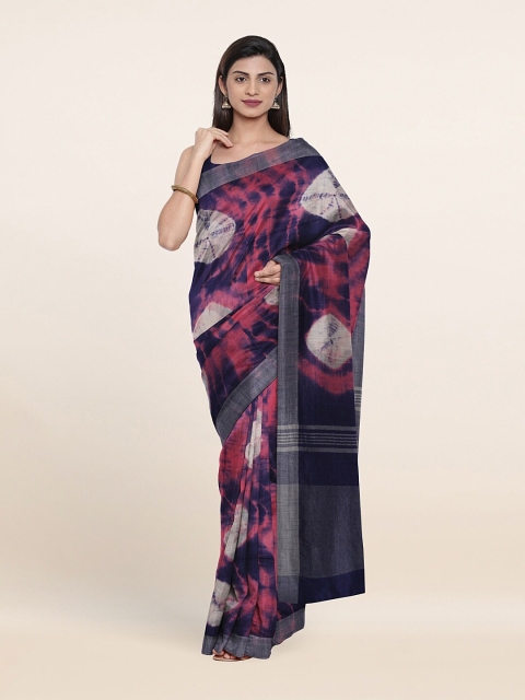 

Pothys Navy Blue & Pink Tie and Dye Baswada Jute Cotton Saree