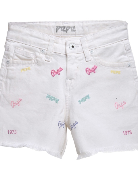 

Pepe Jeans Girls White Conversational Printed Skinny Fit High-Rise Shorts