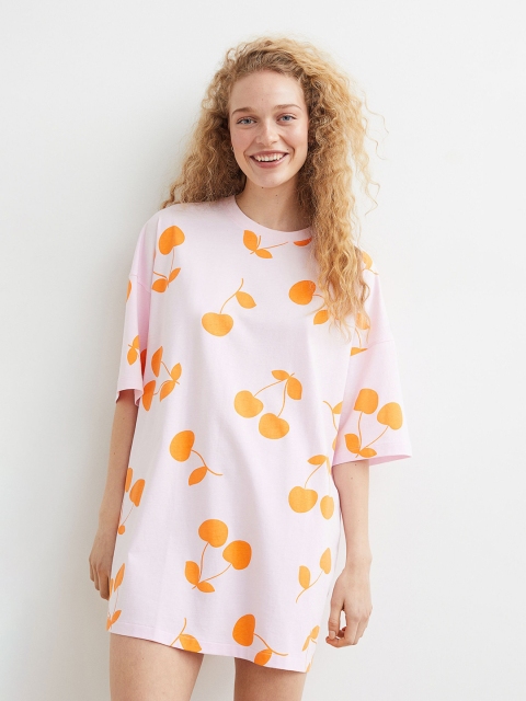 

H&M Women Pink & Orange Printed Cotton Nightdress