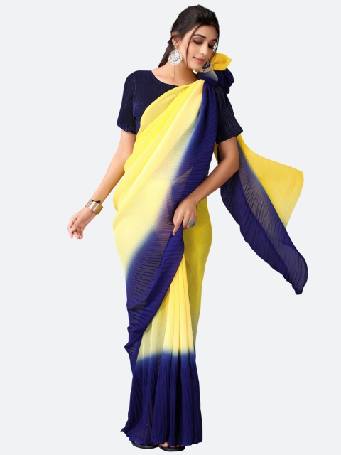 

Satrani Yellow & Navy Blue Ombre Saree