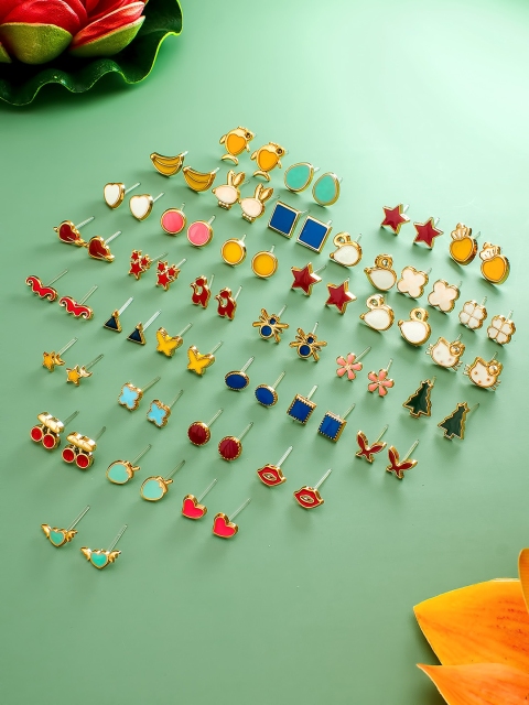 aadita Gold-Toned Set of 36 Oval Studs Earrings