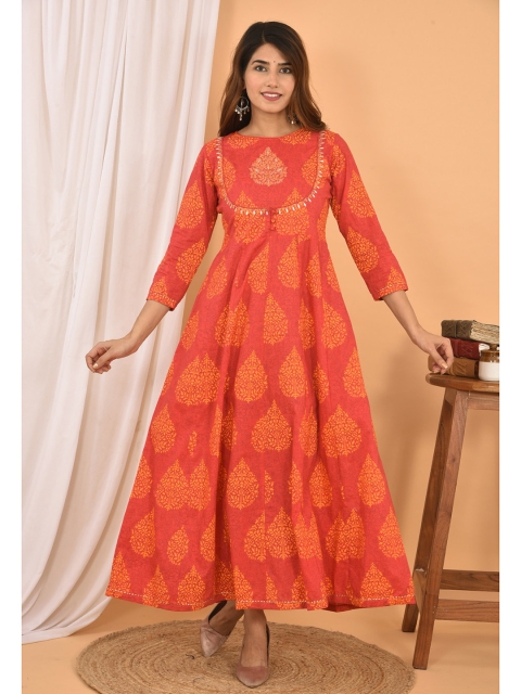 

KAAJH Women Orange Ethnic Motifs Ethnic Maxi Dress