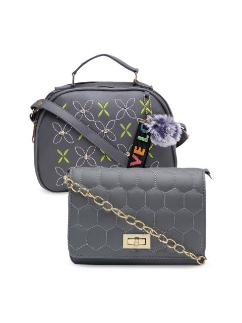 

borse lele Grey Set Of 2 Textured PU Structured Sling Bag