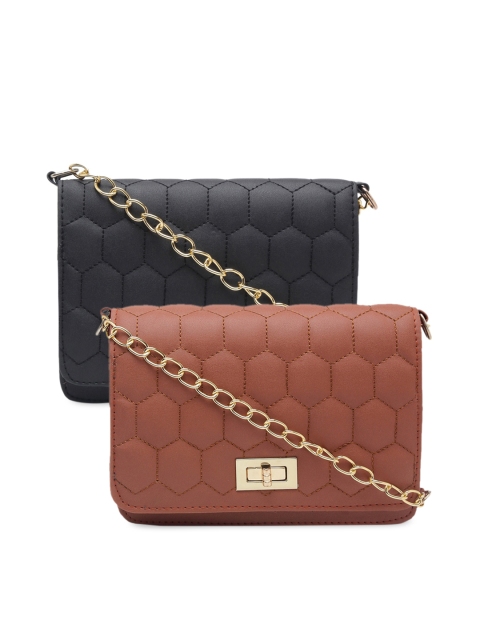 

borse lele Black & Brown Set Of 2 Textured PU Structured Sling Bag