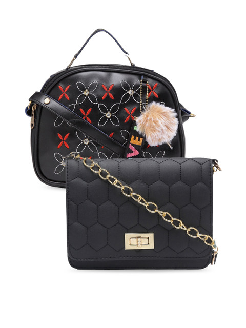 

borse lele Black Set Of 2 Floral Textured PU Structured Sling Bag