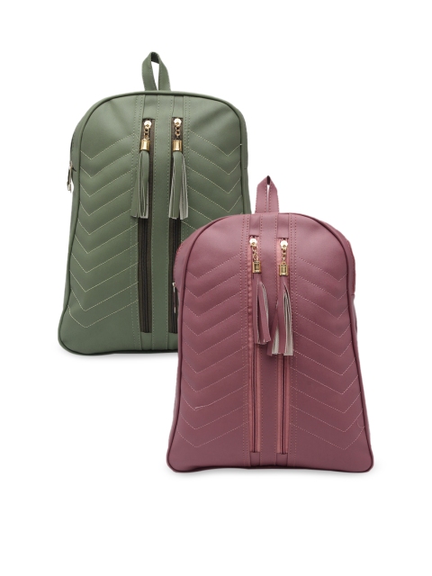 

borse lele Women Mauve & Green Tasselled Backpack