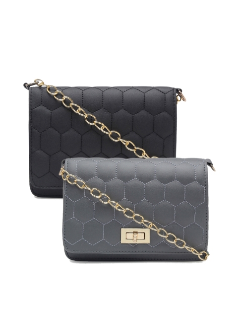 

borse lele Black & Grey Set Of 2 Textured PU Structured Sling Bag