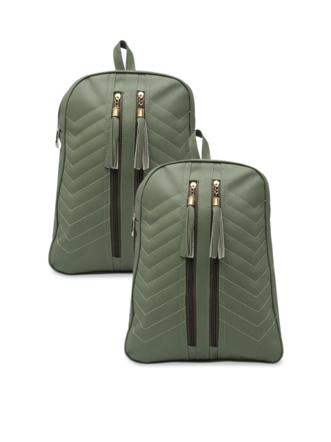 

borse lele Women Olive Green Pack of 2 Tasselled Backpack