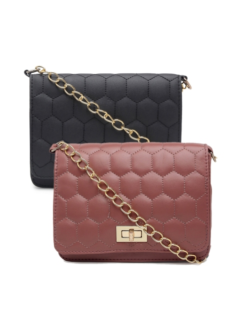 

borse lele Black & Mauve Set Of 2 Textured PU Structured Sling Bag