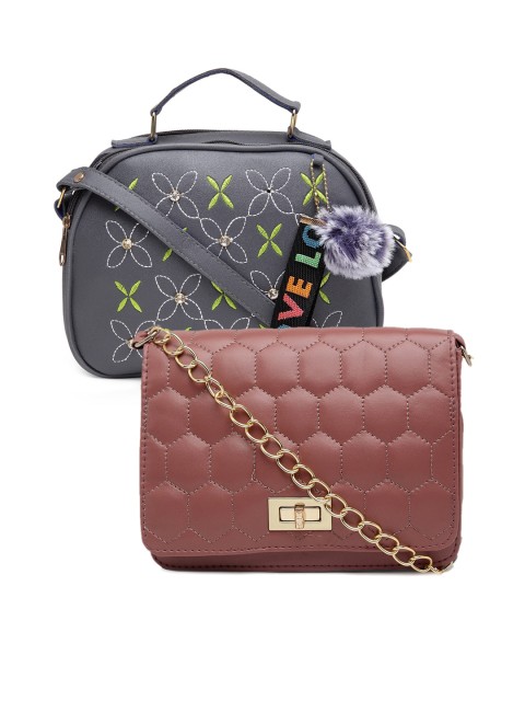 

borse lele Grey & Rose Set Of 2 Textured PU Structured Sling Bag
