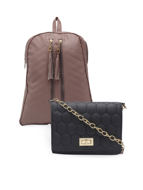 

borse lele Brown & Black Set Of 2 Textured PU Structured Sling Bag & BackPack