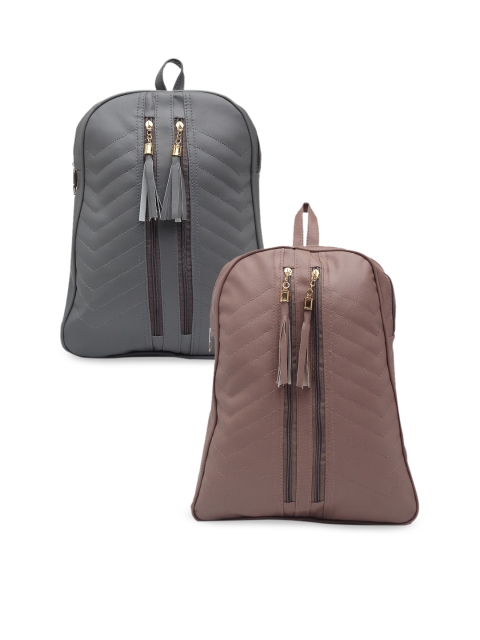 

borse lele Women Grey & Mauve Pack of 2 Tasselled Backpack
