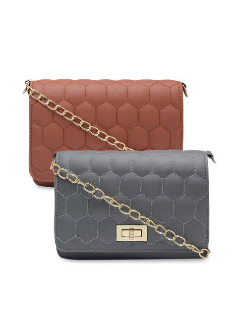 

borse lele Brown & Grey Set Of 2 Textured PU Structured Sling Bag