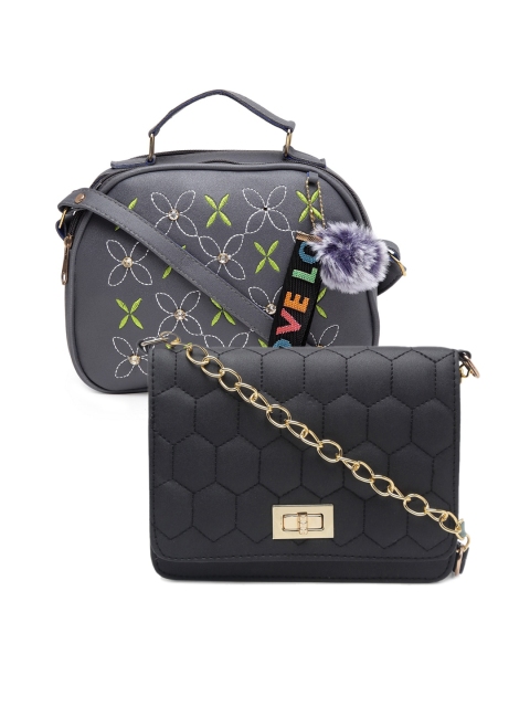 

borse lele Black & Grey Set Of 2 Textured PU Structured Sling Bag