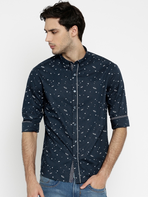 

Flying Machine Men Navy Printed Casual Shirt, Navy blue