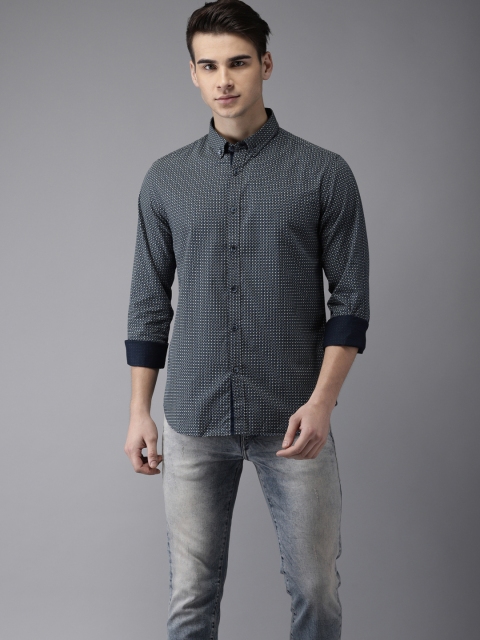 

Flying Machine Navy Blue Slim Fit Printed Casual Shirt