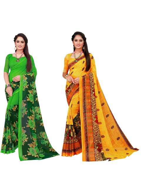 

SAADHVI Green & Yellow Pure Georgette Saree