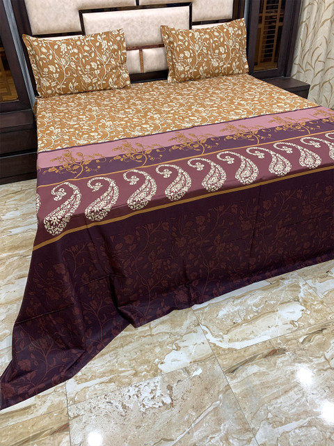 

Pure Decor Beige & White Floral 400 TC Pure Cotton King Bedsheet with 2 Pillow Covers