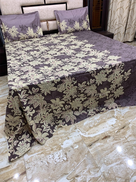 

Pure Decor Purple & Cream-Coloured Floral 400 TC Pure Cotton King Bedsheet with 2 Pillow Covers