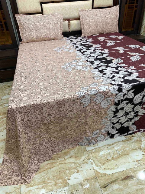 

Pure Decor Maroon & Peach-Coloured Floral 400 TC King Bedsheet with 2 Pillow Covers