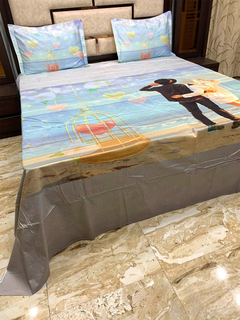 

Pure Decor Blue & Green 500 TC Cotton King Bedsheet with 2 Pillow Covers