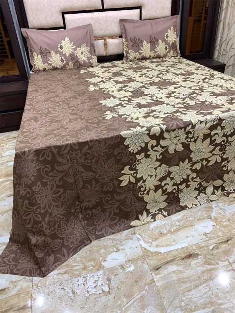 

Pure Decor Brown & White Floral 400 TC King Bedsheet with 2 Pillow Covers