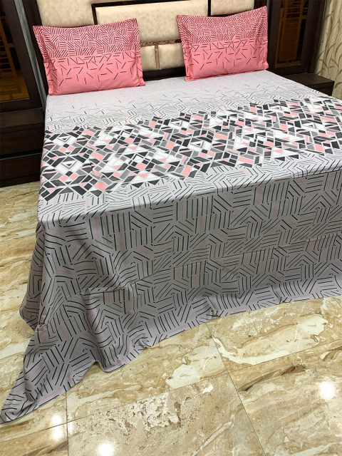 

Pure Decor Grey & White Geometric 400 TC Cotton King Bedsheet with 2 Pillow Covers