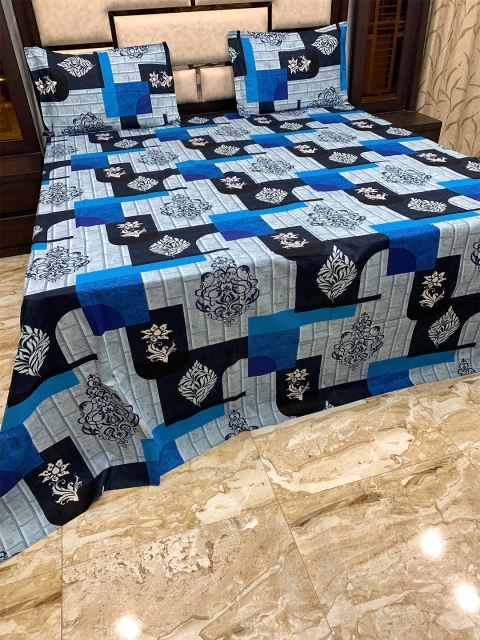 

Pure Decor Blue & Grey Grace 400 TC King Bedsheet with 2 Pillow Covers