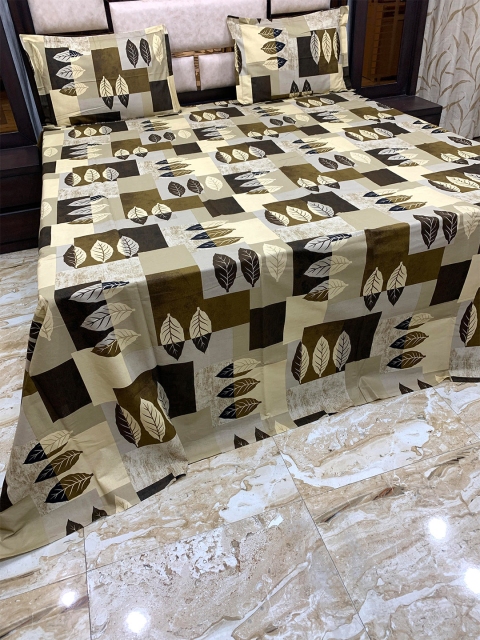 

Pure Decor Brown & Black Floral 400 TC Cotton King Bedsheet with 2 Pillow Covers